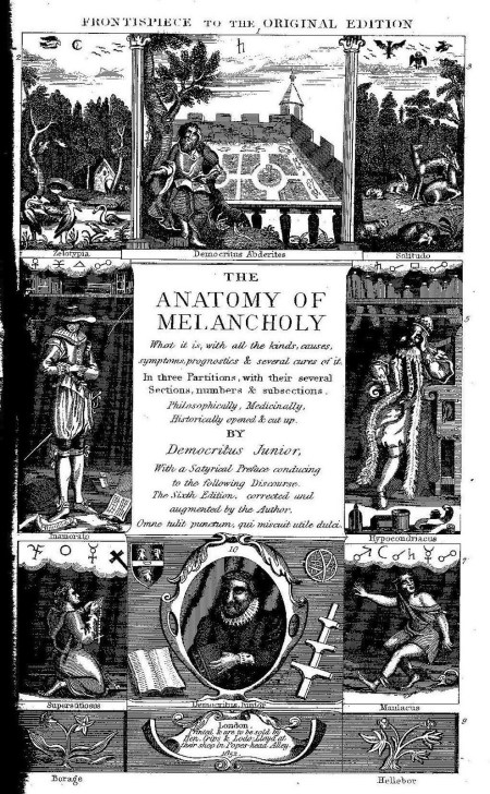 Frontispiece to original edition of The Anatomy of Meloncholy